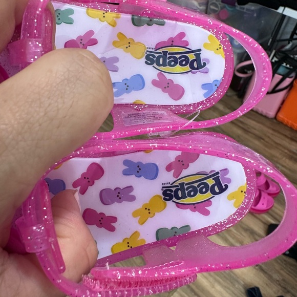 🦋Peeps Toddlers pink glittery jelly-style sandal featuring  pink Peeps bunny .8 - Picture 2 of 6